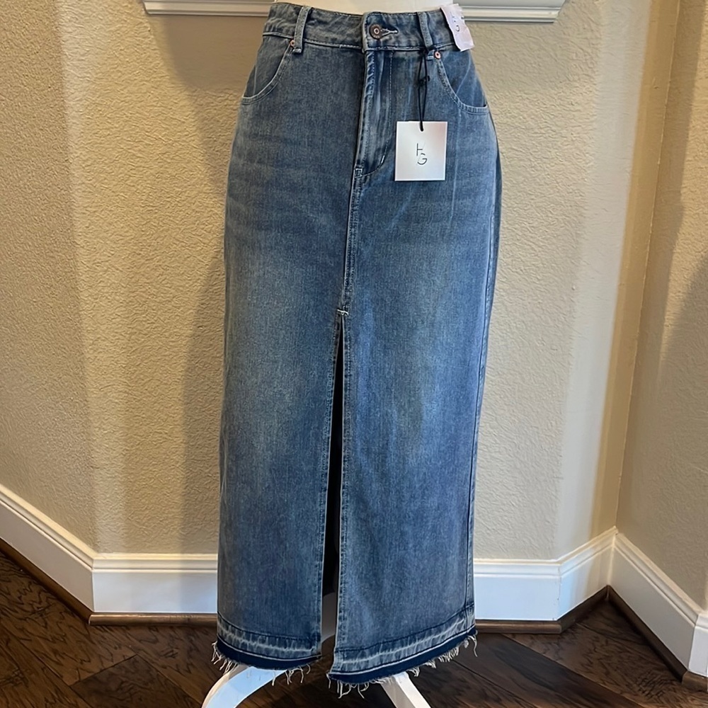 Happily Grey Center Slit Maxi Denim Skirt 3/25
